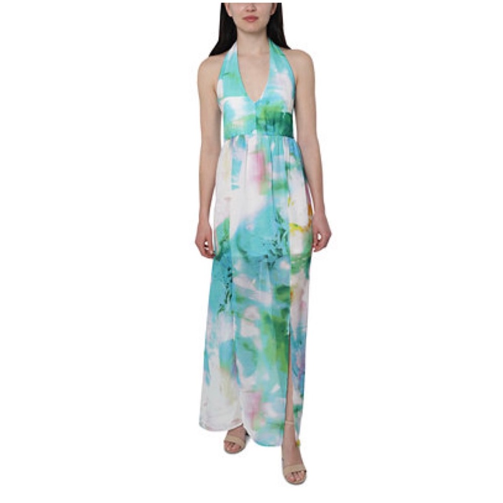 NEW Bebe Junior’s Printed Chiffon Halter Maxi Dress size 8